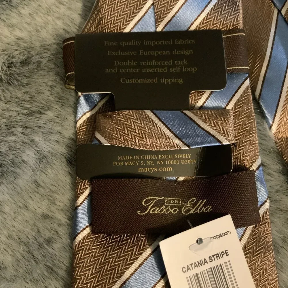 NWT Tasso Elba 100% Silk Brown & Blue Tie